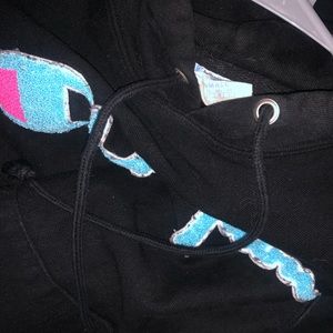 Black blue pink champion hoodie